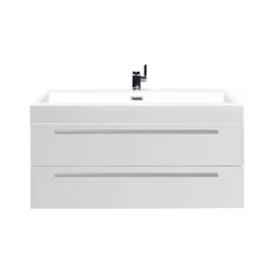 Canto Badkamermeubel Met Wastafel | 100 Cm Hoogglans Wit Front Mineraalmarmer 2 Lage Lades Onder Elkaar