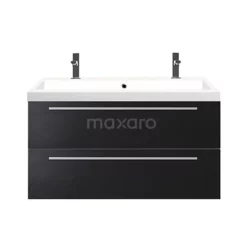 Canto Badkamermeubel Met Wastafel | 100 Cm Mat Zwart Front Mineraalmarmer 2 Lades Onder Elkaar