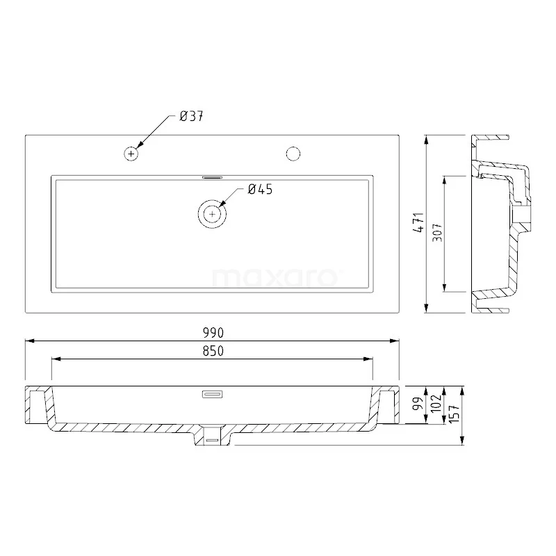 Canto Badkamermeubel Met Wastafel | 100 Cm Mat Zwart Front Mineraalmarmer 2 Lades Onder Elkaar 6 Canto Badkamermeubel Met Wastafel | 100 Cm Mat Zwart Front Mineraalmarmer 2 Lades Onder Elkaar - Afbeelding 6