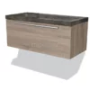 Modulo Badkamermeubel Met Wastafel | 100 Cm Eiken Vlak Front Natuursteen 1 Lade