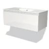 Modulo Badkamermeubel Met Wastafel | 100 Cm Hoogglans Wit Greeploos Front Keramiek 1 Lade