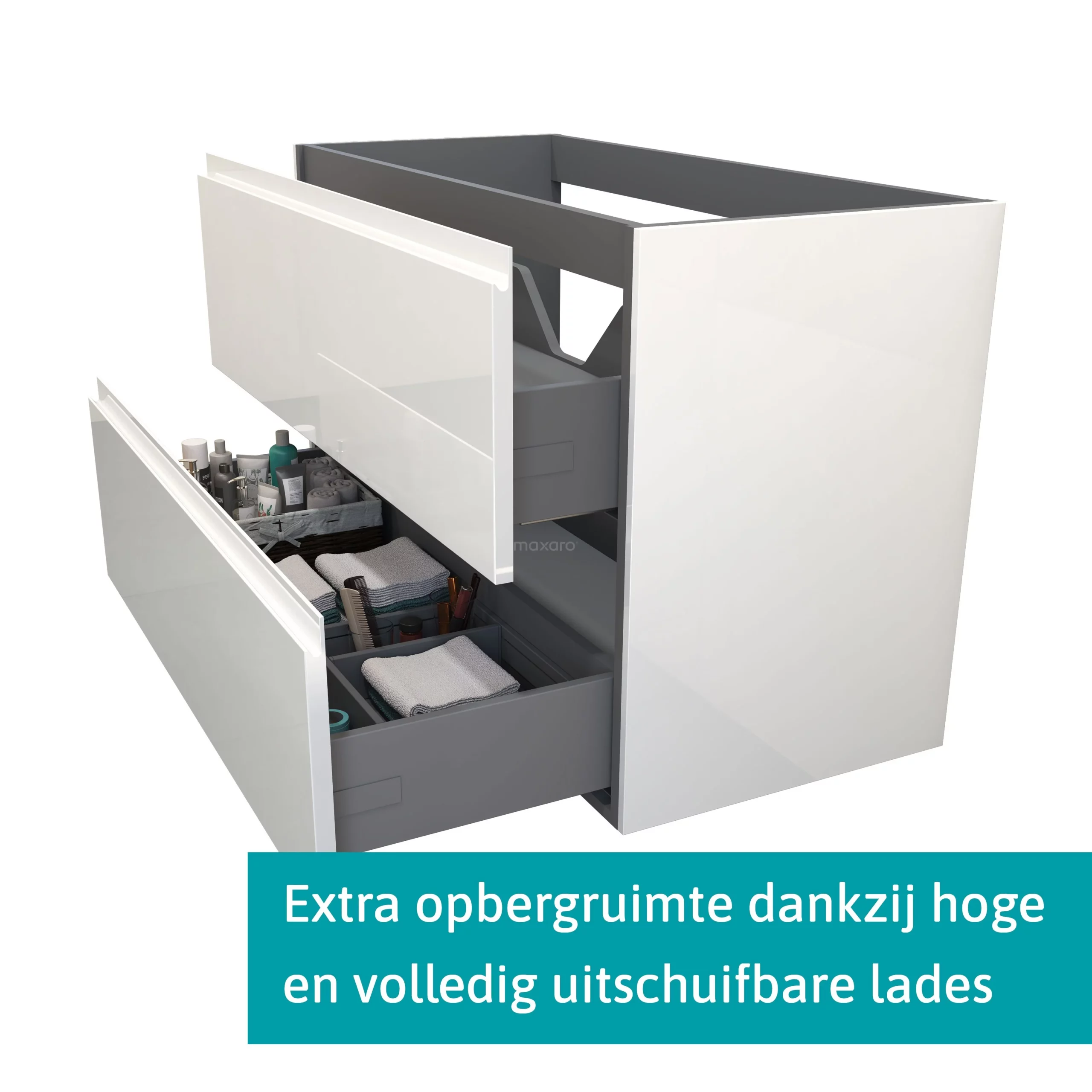 Modulo Badkamermeubel Met Wastafel | 100 Cm Hoogglans Wit Greeploos Front Keramiek 2 Lades Onder Elkaar 2 Modulo Badkamermeubel Met Wastafel | 100 Cm Hoogglans Wit Greeploos Front Keramiek 2 Lades Onder Elkaar - Afbeelding 2