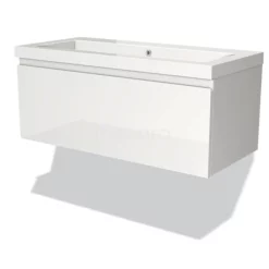 Modulo Badkamermeubel Met Wastafel | 100 Cm Hoogglans Wit Greeploos Front Mineraalmarmer 1 Lade