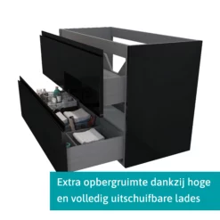 Modulo Badkamermeubel Met Wastafel | 100 Cm Hoogglans Zwart Greeploos Front Mineraalmarmer 2 Lades Onder Elkaar -Badkamer Verkoopwinkel modulo badkamermeubel met wastafel 100 cm hoogglans zwart greeploos front mineraalmarmer 2 lades onder elkaar bmw17 00617 1