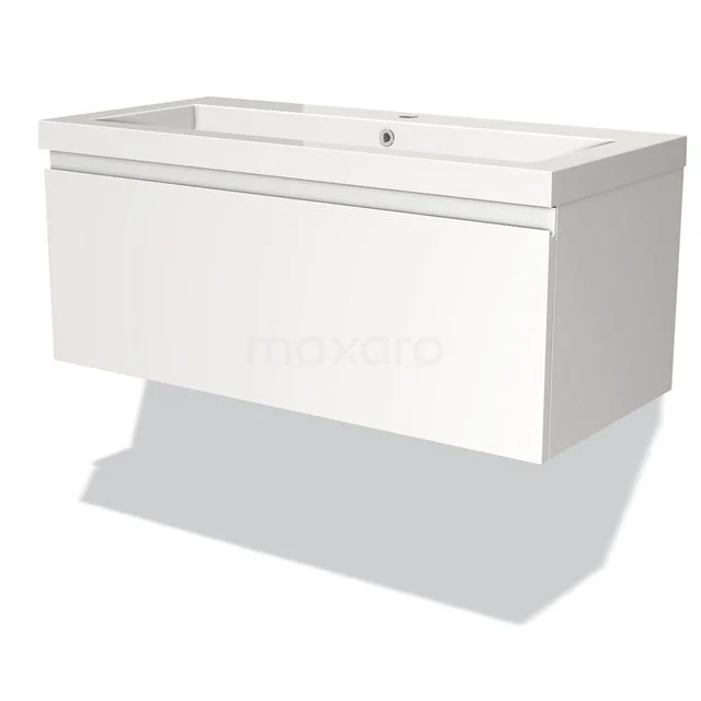 Modulo Badkamermeubel Met Wastafel | 100 Cm Mat Wit Greeploos Front Mineraalmarmer 1 Lade 1 Modulo Badkamermeubel Met Wastafel | 100 Cm Mat Wit Greeploos Front Mineraalmarmer 1 Lade