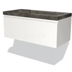 Modulo Badkamermeubel Met Wastafel | 100 Cm Mat Wit Greeploos Front Natuursteen 1 Lade