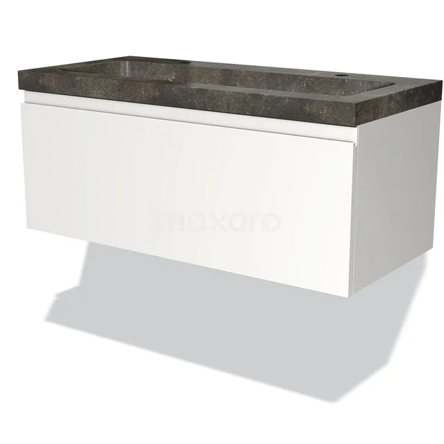 Modulo Badkamermeubel Met Wastafel | 100 Cm Mat Wit Greeploos Front Natuursteen 1 Lade 1 Modulo Badkamermeubel Met Wastafel | 100 Cm Mat Wit Greeploos Front Natuursteen 1 Lade