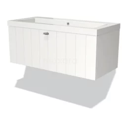 Modulo Badkamermeubel Met Wastafel | 100 Cm Mat Wit Lamel Front Mineraalmarmer 1 Lade