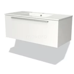 Modulo Badkamermeubel Met Wastafel | 100 Cm Mat Wit Vlak Front Keramiek 1 Lade