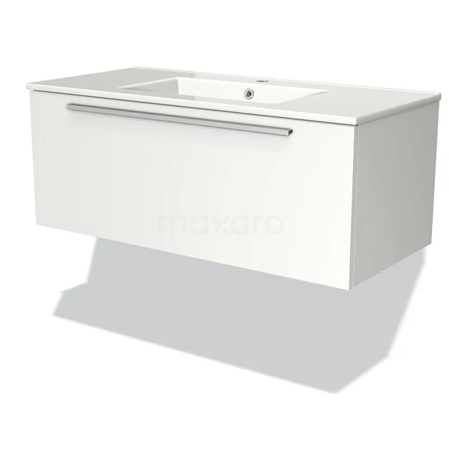 Modulo Badkamermeubel Met Wastafel | 100 Cm Mat Wit Vlak Front Keramiek 1 Lade 1 Modulo Badkamermeubel Met Wastafel | 100 Cm Mat Wit Vlak Front Keramiek 1 Lade