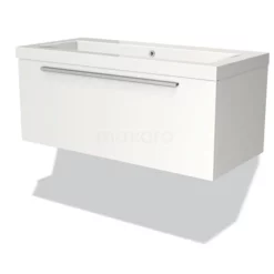 Modulo Badkamermeubel Met Wastafel | 100 Cm Mat Wit Vlak Front Mineraalmarmer 1 Lade