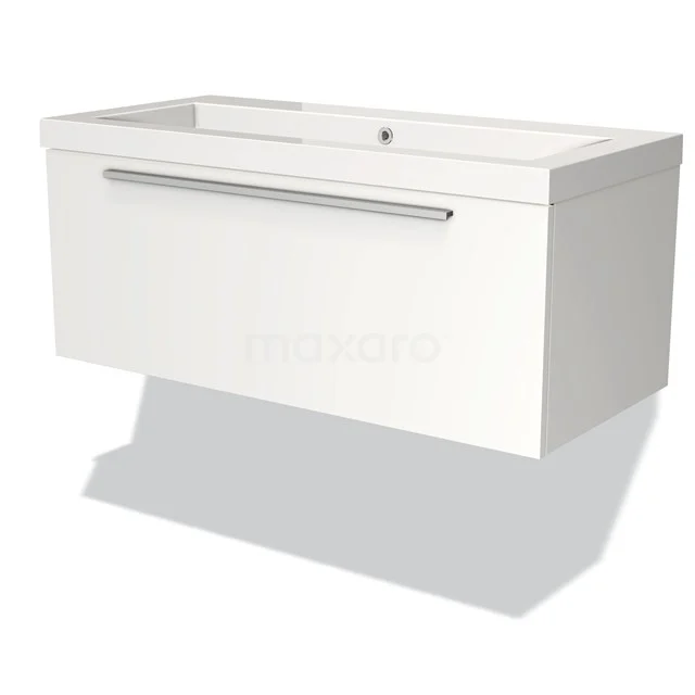 Modulo Badkamermeubel Met Wastafel | 100 Cm Mat Wit Vlak Front Mineraalmarmer 1 Lade 1 Modulo Badkamermeubel Met Wastafel | 100 Cm Mat Wit Vlak Front Mineraalmarmer 1 Lade