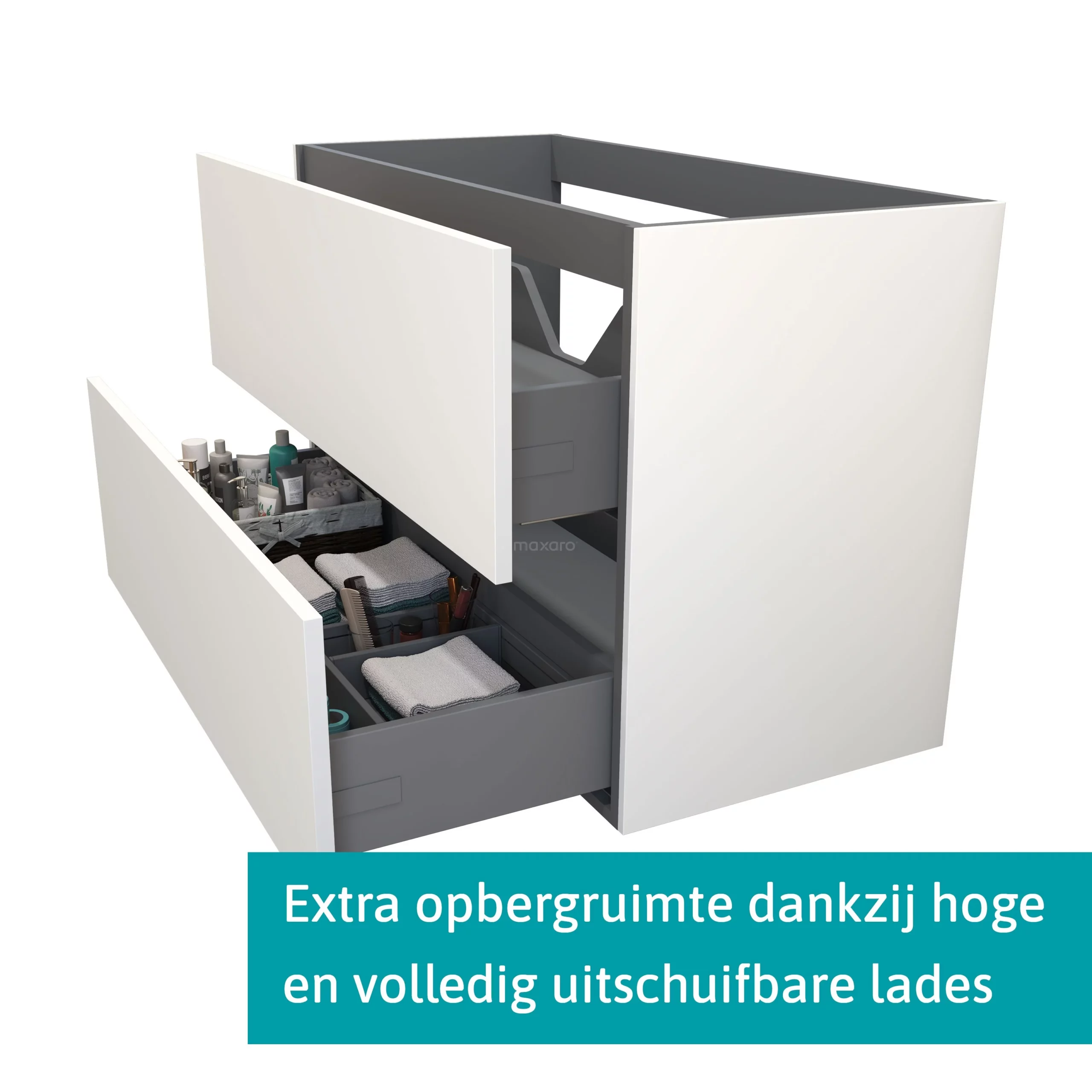 Modulo Badkamermeubel Met Wastafel | 100 Cm Mat Wit Vlak Front Mineraalmarmer 2 Lades Onder Elkaar 2 Modulo Badkamermeubel Met Wastafel | 100 Cm Mat Wit Vlak Front Mineraalmarmer 2 Lades Onder Elkaar - Afbeelding 2
