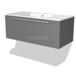 Modulo Badkamermeubel Met Wastafel | 100 Cm Middengrijs Vlak Front Keramiek 1 Lade