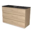 Modulo Badkamermeubel Met Wastafel | 120 Cm Lichtbruin Eiken Greeploos Front Quartz 3 Lades