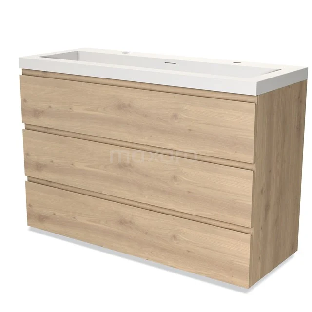 Modulo Badkamermeubel Met Wastafel | 120 Cm Lichtbruin Eiken Greeploos Front Solid Surface 3 Lades 1 Modulo Badkamermeubel Met Wastafel | 120 Cm Lichtbruin Eiken Greeploos Front Solid Surface 3 Lades
