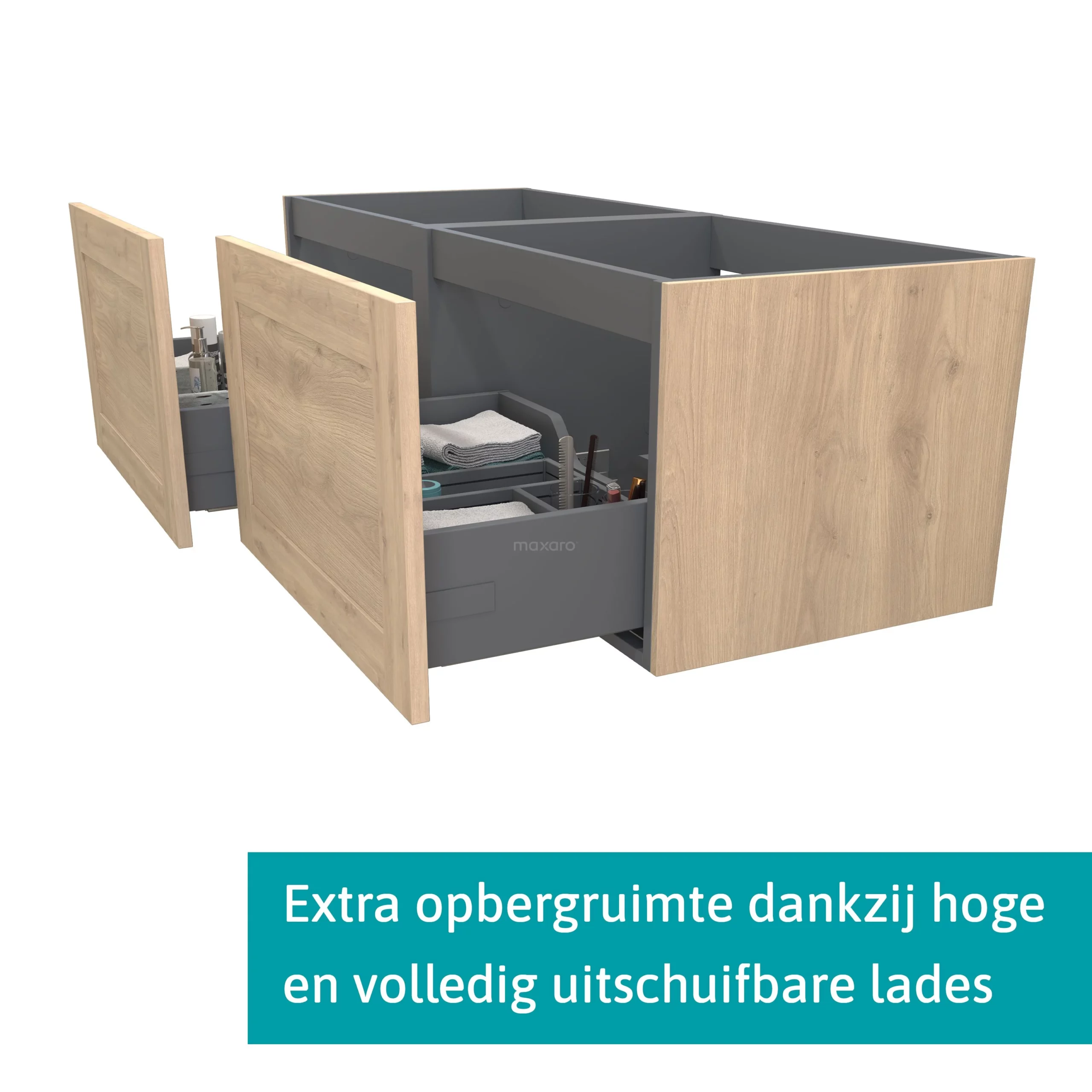Modulo Badkamermeubel Met Wastafel | 120 Cm Lichtbruin Eiken Kader Front Natuursteen 2 Lades Naast Elkaar 2 Modulo Badkamermeubel Met Wastafel | 120 Cm Lichtbruin Eiken Kader Front Natuursteen 2 Lades Naast Elkaar - Afbeelding 2