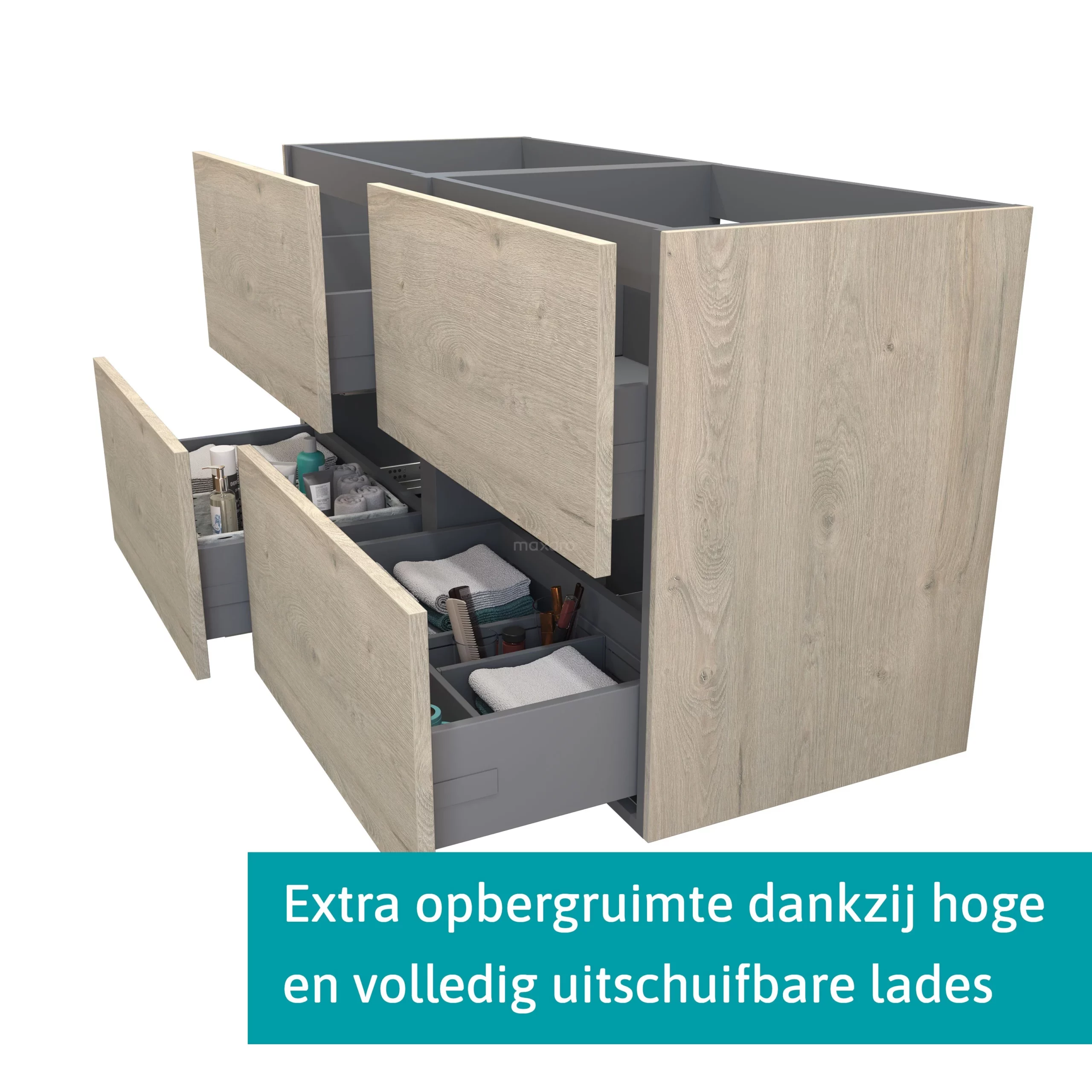 Modulo Badkamermeubel Met Wastafel | 120 Cm Lichtgrijs Eiken Vlak Front Natuursteen 4 Lades 2 Modulo Badkamermeubel Met Wastafel | 120 Cm Lichtgrijs Eiken Vlak Front Natuursteen 4 Lades - Afbeelding 2