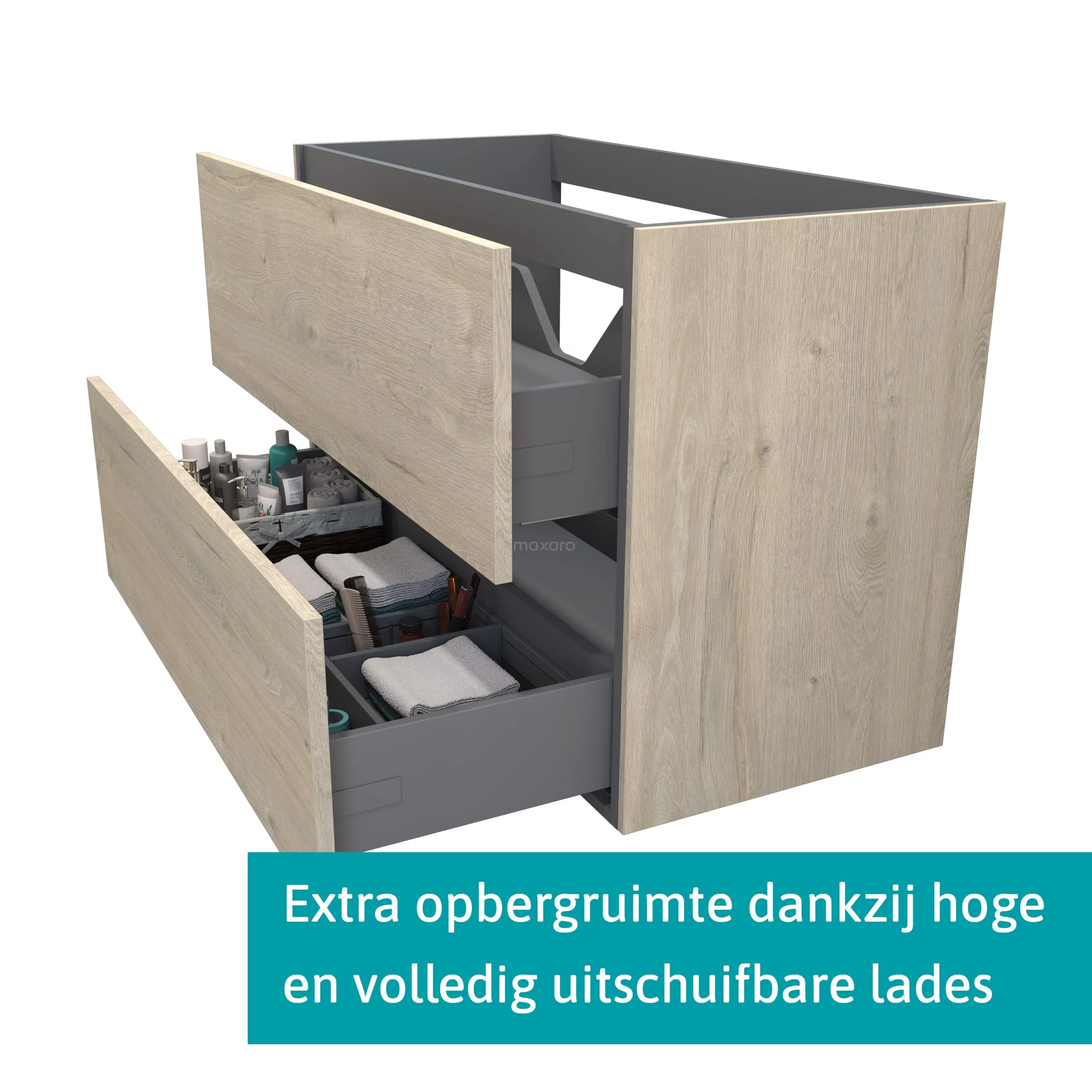 Modulo Badkamermeubel Met Wastafel | 120 Cm Lichtgrijs Eiken Vlak Front Quartz 2 Lades Onder Elkaar 2 Modulo Badkamermeubel Met Wastafel | 120 Cm Lichtgrijs Eiken Vlak Front Quartz 2 Lades Onder Elkaar - Afbeelding 2