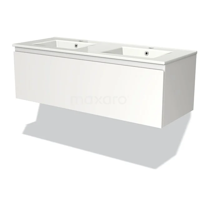 Modulo Badkamermeubel Met Wastafel | 120 Cm Mat Wit Greeploos Front Keramiek 1 Lade 1 Modulo Badkamermeubel Met Wastafel | 120 Cm Mat Wit Greeploos Front Keramiek 1 Lade