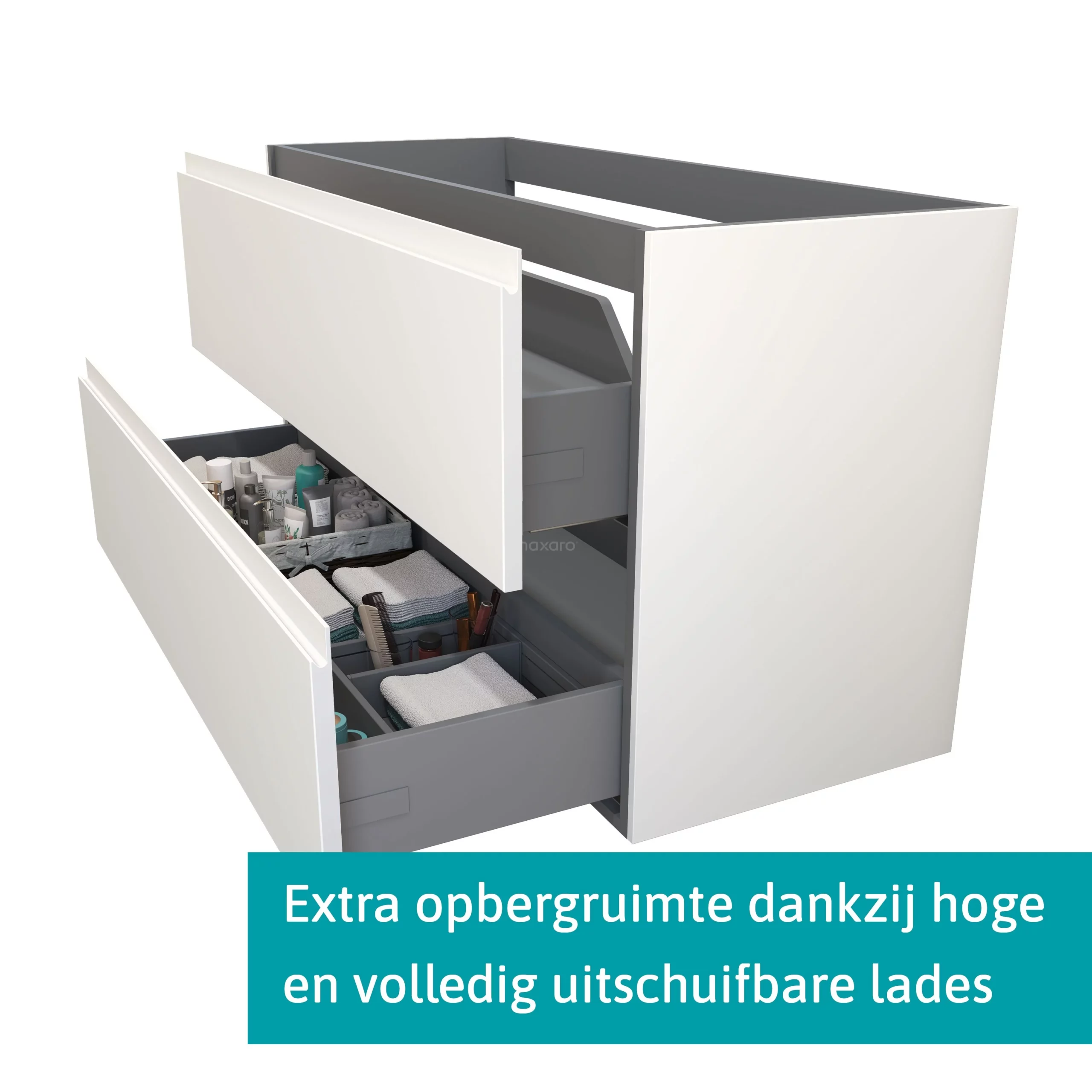 Modulo Badkamermeubel Met Wastafel | 120 Cm Mat Wit Greeploos Front Keramiek 2 Lades Onder Elkaar 2 Modulo Badkamermeubel Met Wastafel | 120 Cm Mat Wit Greeploos Front Keramiek 2 Lades Onder Elkaar - Afbeelding 2