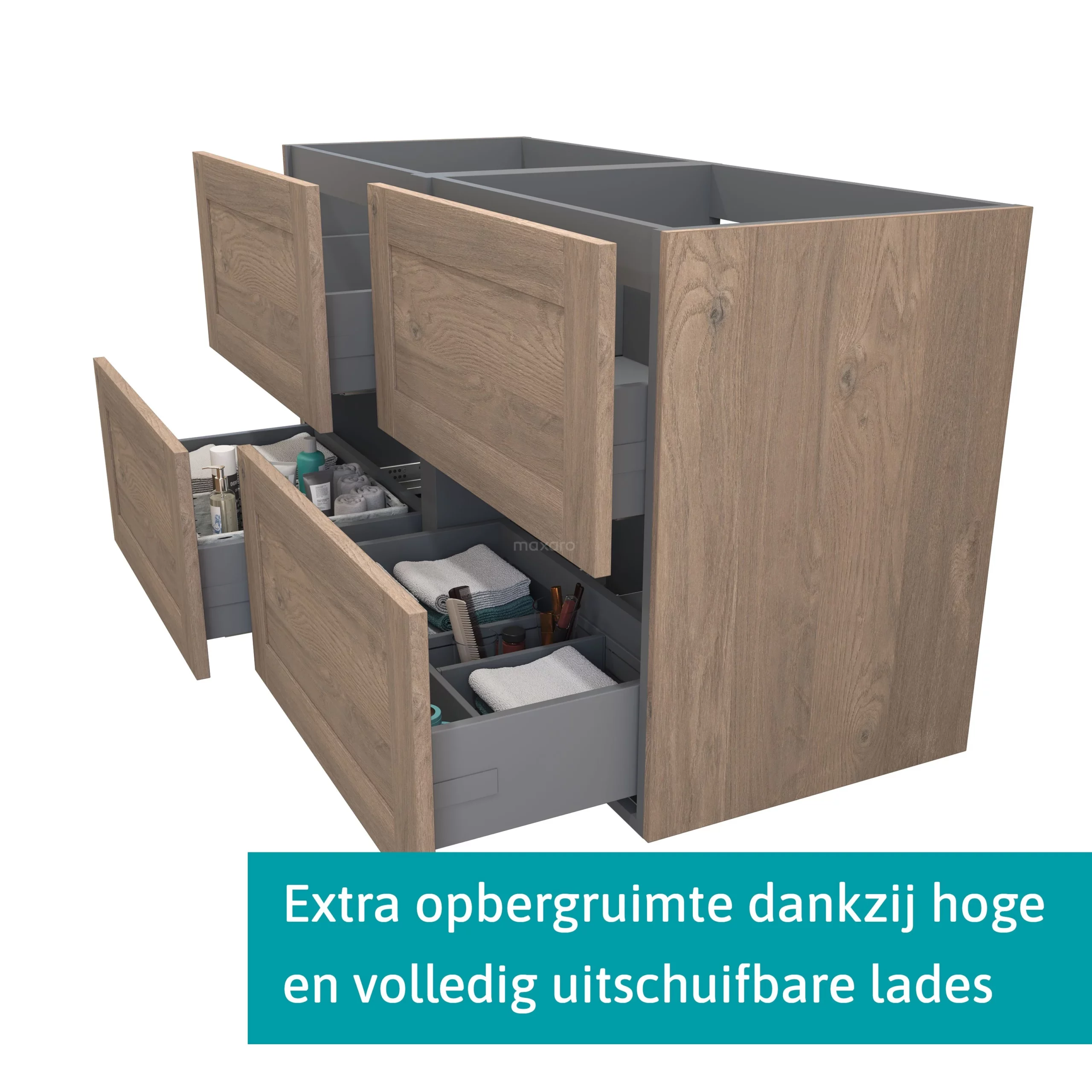 Modulo Badkamermeubel Met Wastafel | 120 Cm Middenbruin Eiken Kader Front Natuursteen 4 Lades 2 Modulo Badkamermeubel Met Wastafel | 120 Cm Middenbruin Eiken Kader Front Natuursteen 4 Lades - Afbeelding 2