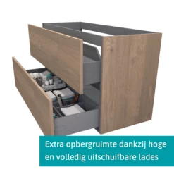 Modulo Badkamermeubel Met Wastafel | 120 Cm Middenbruin Eiken Vlak Front Solid Surface 2 Lades Onder Elkaar -Badkamer Verkoopwinkel modulo badkamermeubel met wastafel 120 cm middenbruin eiken vlak front solid surface 2 lades onder elkaar bmw17 02916 1