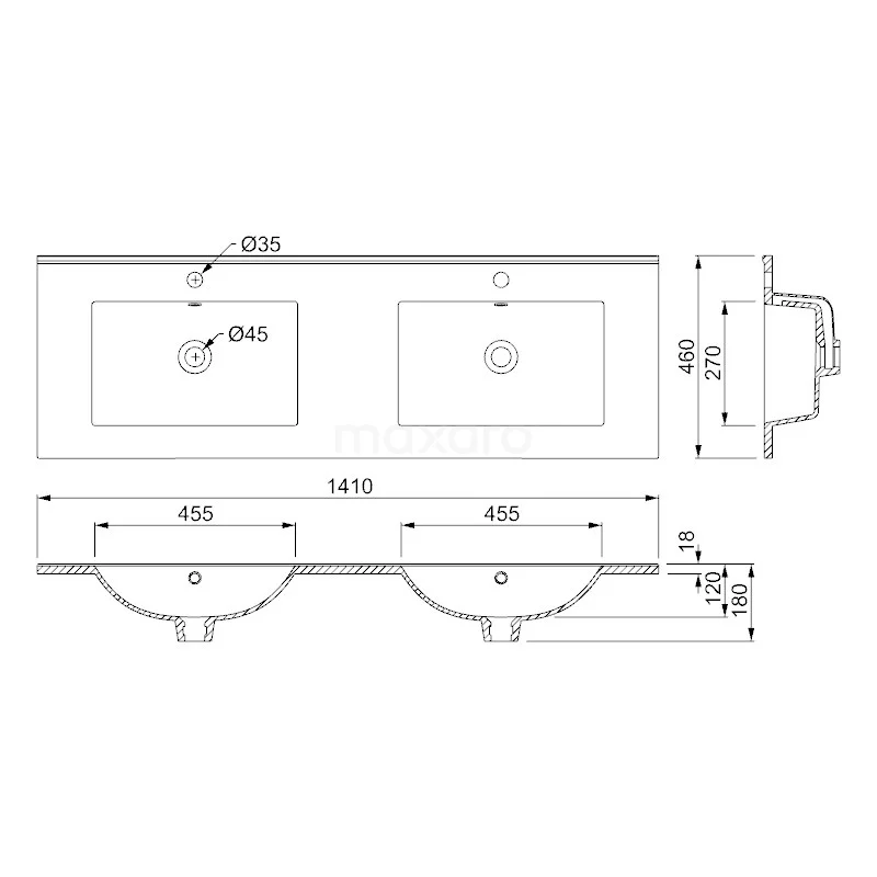 Modulo Badkamermeubel Met Wastafel | 140 Cm Donkergrijs Greeploos Front Keramiek 4 Lades 6 Modulo Badkamermeubel Met Wastafel | 140 Cm Donkergrijs Greeploos Front Keramiek 4 Lades - Afbeelding 6