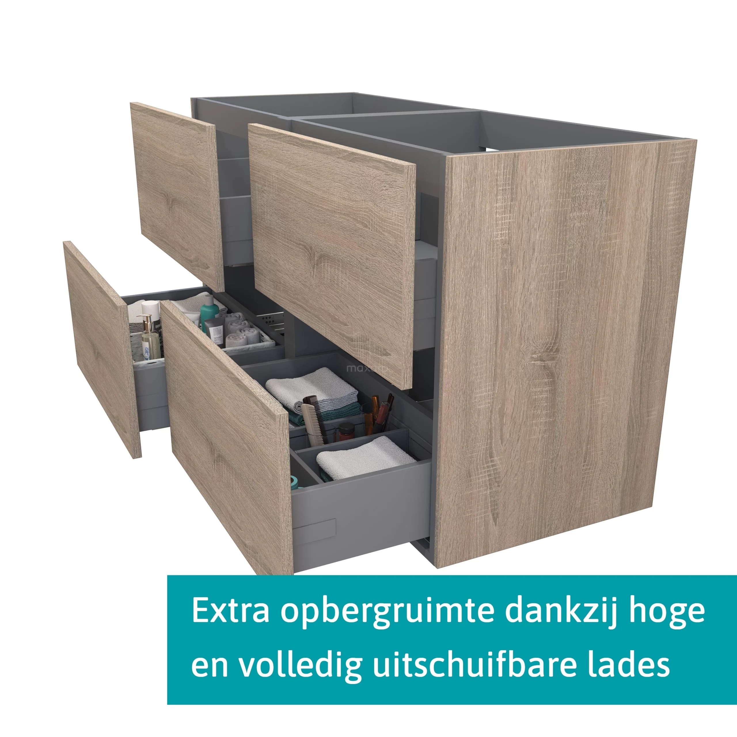 Modulo Badkamermeubel Met Wastafel | 140 Cm Eiken Vlak Front Mineraalmarmer 4 Lades 2 Modulo Badkamermeubel Met Wastafel | 140 Cm Eiken Vlak Front Mineraalmarmer 4 Lades - Afbeelding 2
