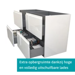 Modulo Badkamermeubel Met Wastafel | 140 Cm Hoogglans Wit Greeploos Front Keramiek 4 Lades -Badkamer Verkoopwinkel modulo badkamermeubel met wastafel 140 cm hoogglans wit greeploos front keramiek 4 lades bmw18 00448 1