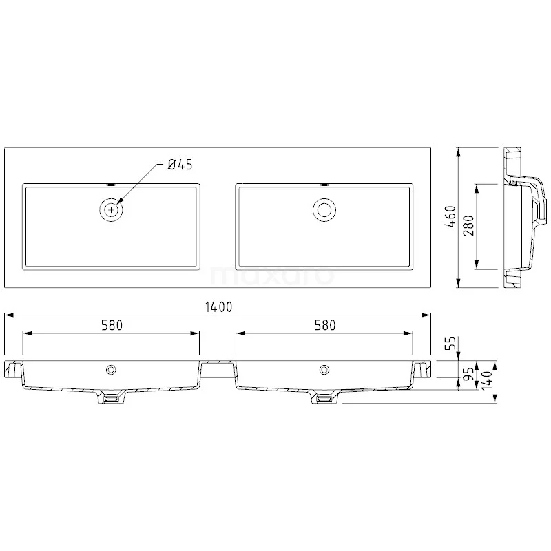 Modulo Badkamermeubel Met Wastafel | 140 Cm Lichtbruin Eiken Kader Front Mineraalmarmer 4 Lades 6 Modulo Badkamermeubel Met Wastafel | 140 Cm Lichtbruin Eiken Kader Front Mineraalmarmer 4 Lades - Afbeelding 6