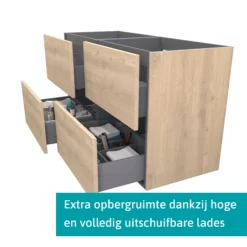Modulo Badkamermeubel Met Wastafel | 140 Cm Lichtbruin Eiken Vlak Front Mineraalmarmer 4 Lades -Badkamer Verkoopwinkel modulo badkamermeubel met wastafel 140 cm lichtbruin eiken vlak front mineraalmarmer 4 lades bmw18 00551 1