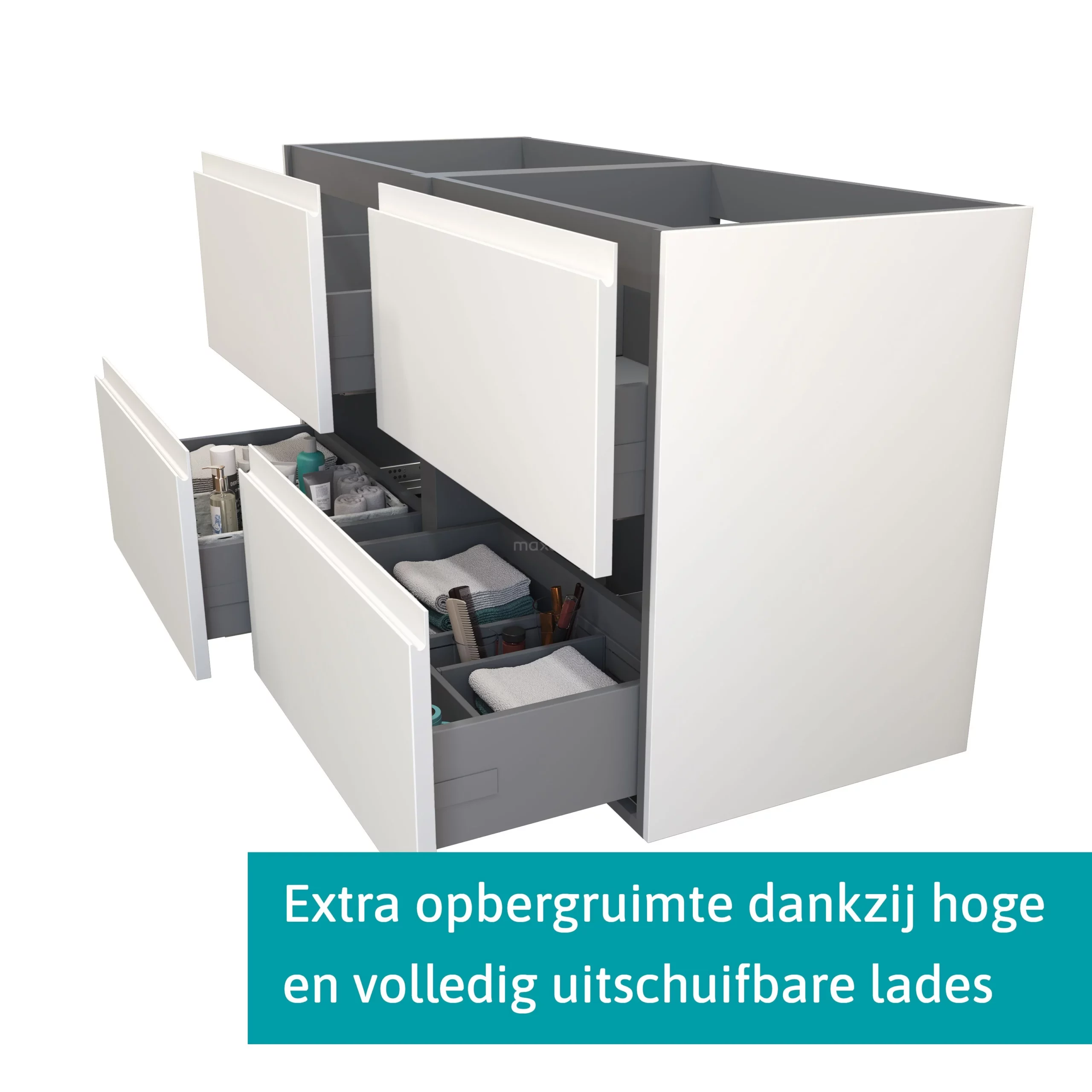 Modulo Badkamermeubel Met Wastafel | 140 Cm Mat Wit Greeploos Front Mineraalmarmer 4 Lades 2 Modulo Badkamermeubel Met Wastafel | 140 Cm Mat Wit Greeploos Front Mineraalmarmer 4 Lades - Afbeelding 2