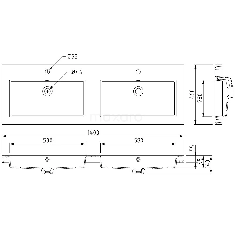 Modulo Badkamermeubel Met Wastafel | 140 Cm Mat Wit Greeploos Front Mineraalmarmer 4 Lades 6 Modulo Badkamermeubel Met Wastafel | 140 Cm Mat Wit Greeploos Front Mineraalmarmer 4 Lades - Afbeelding 6