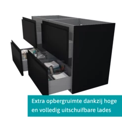 Modulo Badkamermeubel Met Wastafel | 140 Cm Mat Zwart Greeploos Front Keramiek 4 Lades -Badkamer Verkoopwinkel modulo badkamermeubel met wastafel 140 cm mat zwart greeploos front keramiek 4 lades bmw18 00430 1