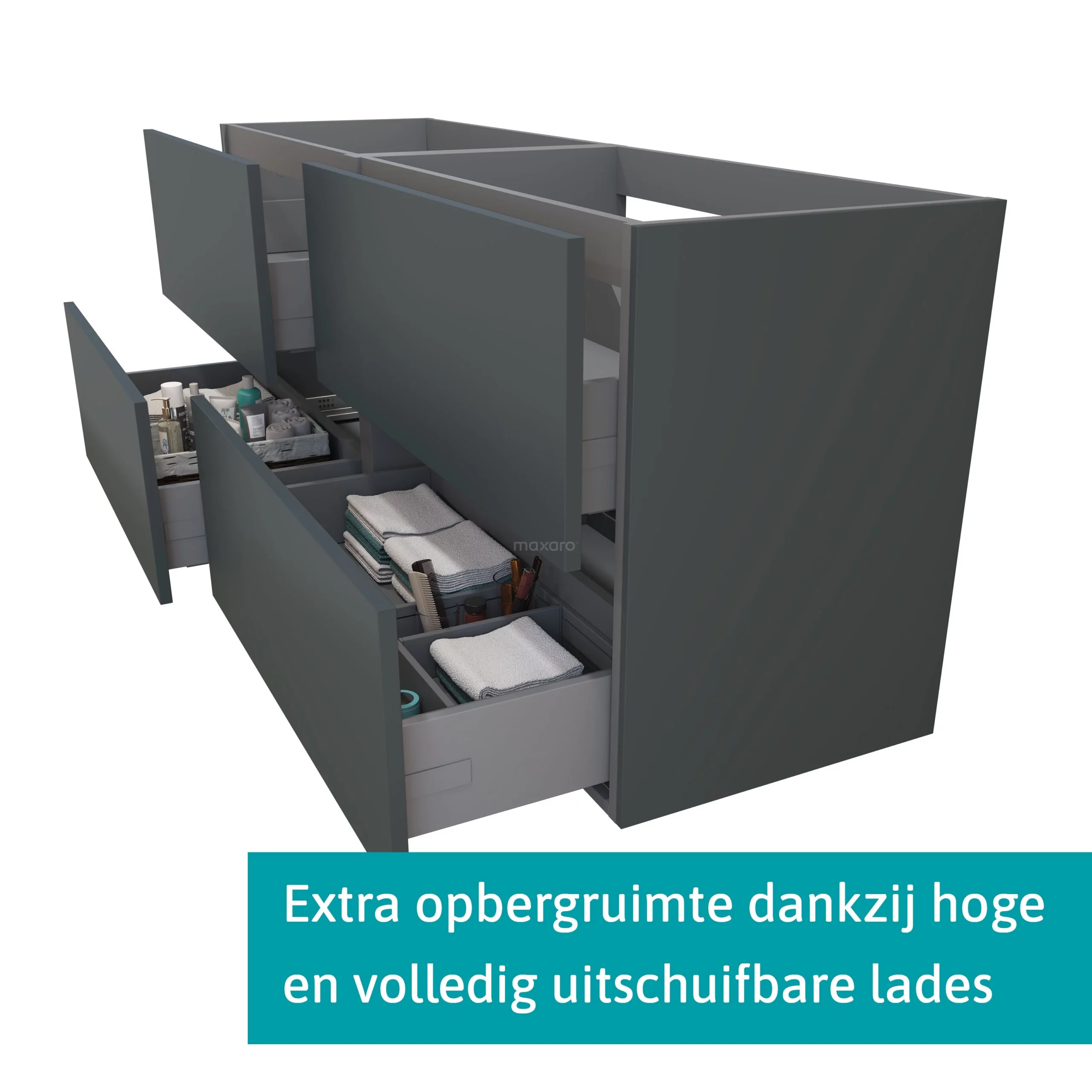 Modulo Badkamermeubel Met Wastafel | 160 Cm Donkergrijs Vlak Front Mineraalmarmer 4 Lades 2 Modulo Badkamermeubel Met Wastafel | 160 Cm Donkergrijs Vlak Front Mineraalmarmer 4 Lades - Afbeelding 2