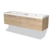 Modulo Badkamermeubel Met Wastafel | 160 Cm Lichtbruin Eiken Vlak Front Mineraalmarmer 2 Lades Naast Elkaar