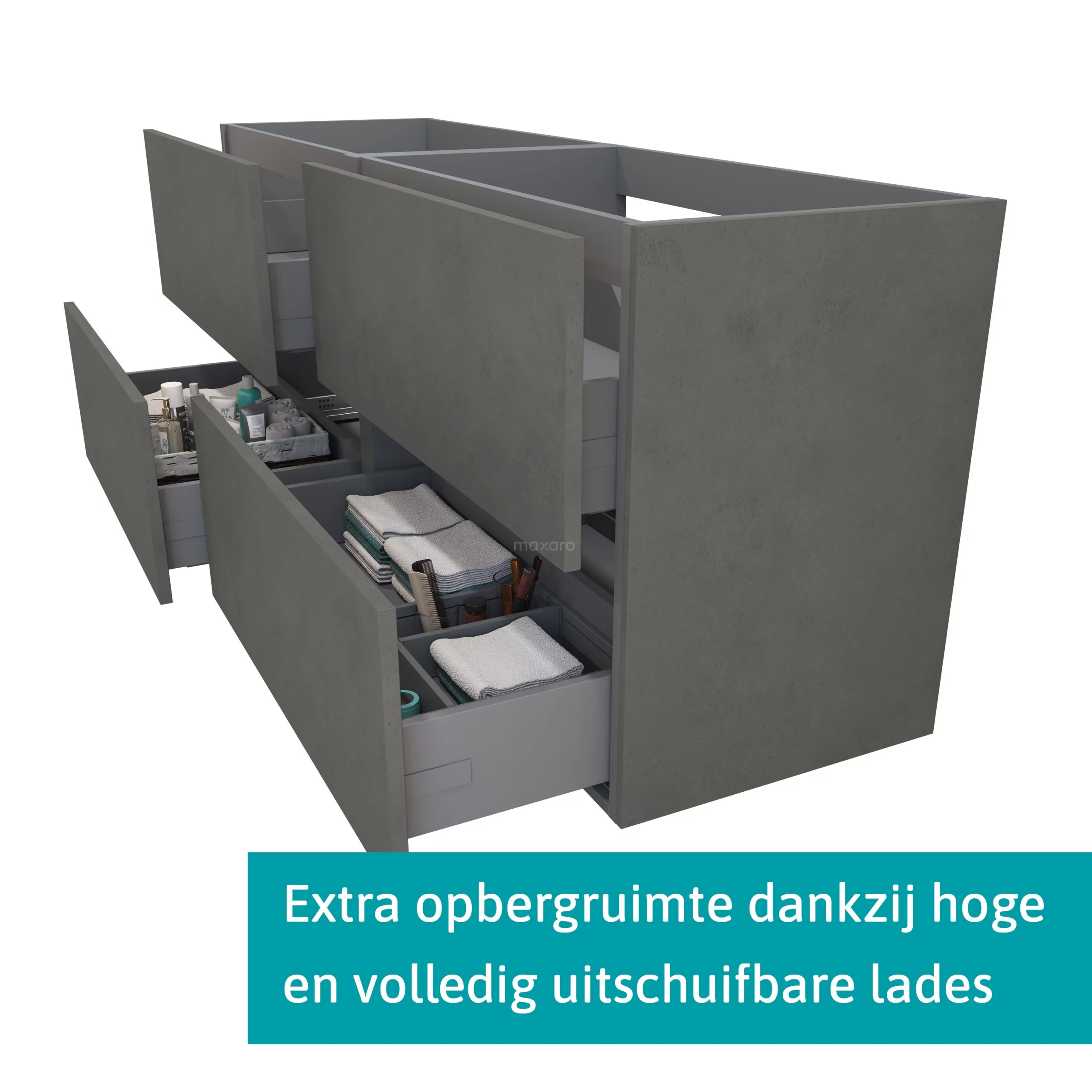 Modulo Badkamermeubel Met Wastafel | 180 Cm Donkergrijs Beton Vlak Front Mineraalmarmer 4 Lades 2 Modulo Badkamermeubel Met Wastafel | 180 Cm Donkergrijs Beton Vlak Front Mineraalmarmer 4 Lades - Afbeelding 2