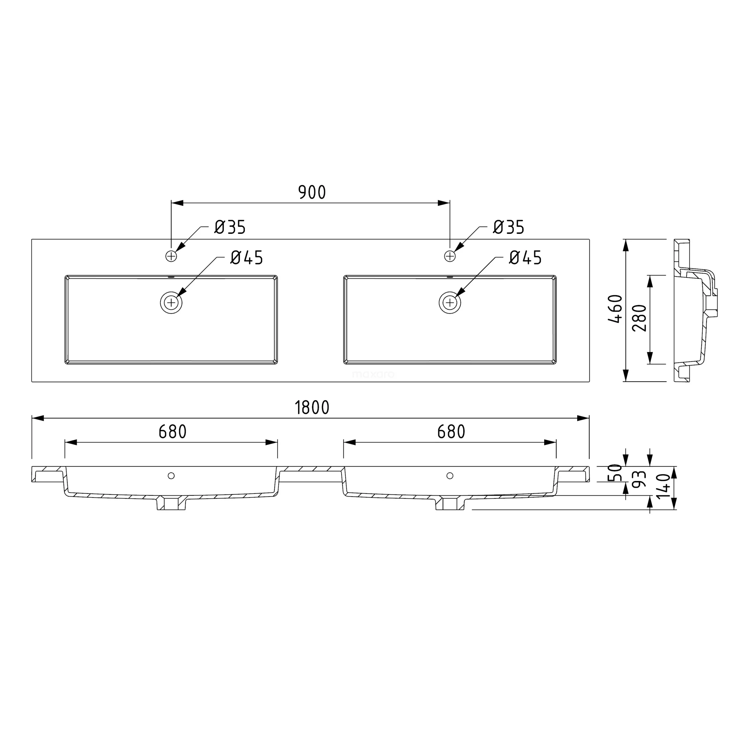 Modulo Badkamermeubel Met Wastafel | 180 Cm Middenbruin Eiken Greeploos Front Mineraalmarmer 2 Lades Naast Elkaar 4 Modulo Badkamermeubel Met Wastafel | 180 Cm Middenbruin Eiken Greeploos Front Mineraalmarmer 2 Lades Naast Elkaar - Afbeelding 4