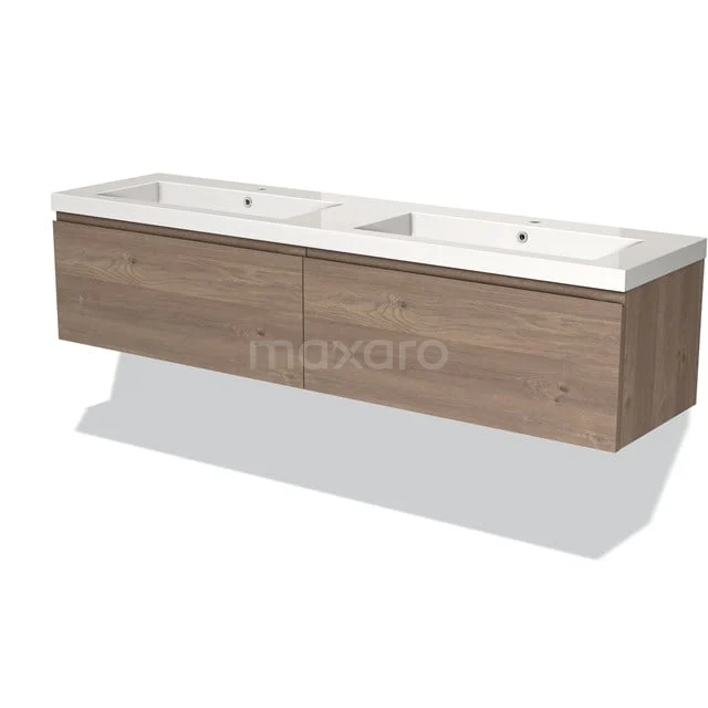 Modulo Badkamermeubel Met Wastafel | 180 Cm Middenbruin Eiken Greeploos Front Mineraalmarmer 2 Lades Naast Elkaar 1 Modulo Badkamermeubel Met Wastafel | 180 Cm Middenbruin Eiken Greeploos Front Mineraalmarmer 2 Lades Naast Elkaar