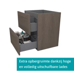 Modulo Badkamermeubel Met Wastafel | 60 Cm Donkerbruin Eiken Kader Front Keramiek 2 Lades Onder Elkaar -Badkamer Verkoopwinkel modulo badkamermeubel met wastafel 60 cm donkerbruin eiken kader front keramiek 2 lades onder elkaar bmw17 00179 1
