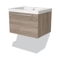 Modulo Badkamermeubel Met Wastafel | 60 Cm Eiken Vlak Front Mineraalmarmer 1 Lade