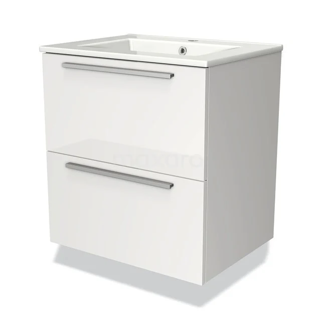 Modulo Badkamermeubel Met Wastafel | 60 Cm Hoogglans Wit Vlak Front Keramiek 2 Lades Onder Elkaar 1 Modulo Badkamermeubel Met Wastafel | 60 Cm Hoogglans Wit Vlak Front Keramiek 2 Lades Onder Elkaar