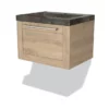Modulo Badkamermeubel Met Wastafel | 60 Cm Lichtbruin Eiken Kader Front Natuursteen 1 Lade