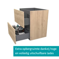 Badkamer Verkoopwinkel -Badkamer Verkoopwinkel modulo badkamermeubel met wastafel 60 cm lichtbruin eiken vlak front solid surface 2 lades onder elkaar bmw17 02722 1