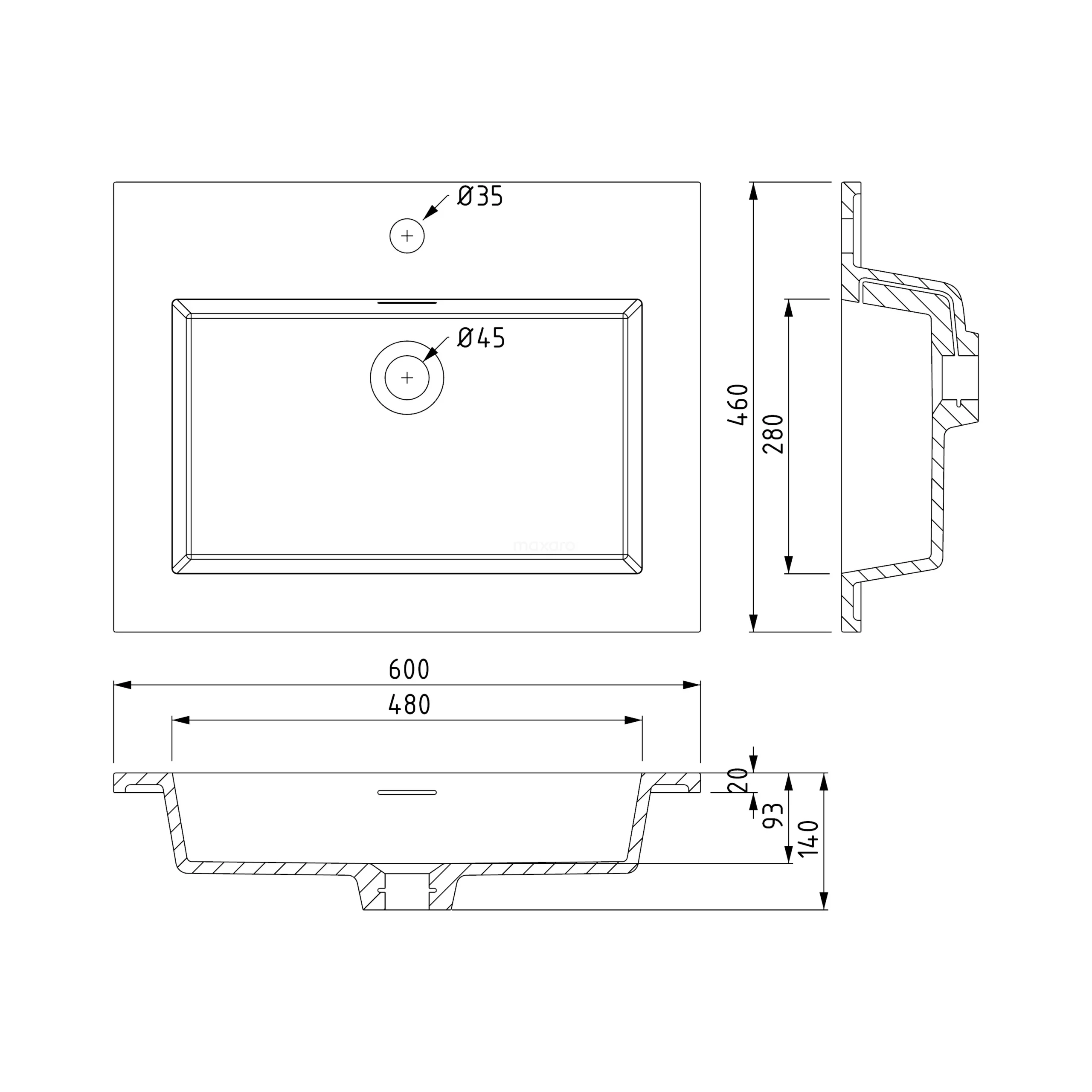Modulo Badkamermeubel Met Wastafel | 60 Cm Lichtbruin Eiken Vlak Front Solid Surface 2 Lades Onder Elkaar 6 Modulo Badkamermeubel Met Wastafel | 60 Cm Lichtbruin Eiken Vlak Front Solid Surface 2 Lades Onder Elkaar - Afbeelding 6