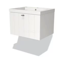 Modulo Badkamermeubel Met Wastafel | 60 Cm Mat Wit Lamel Front Mineraalmarmer 1 Lade