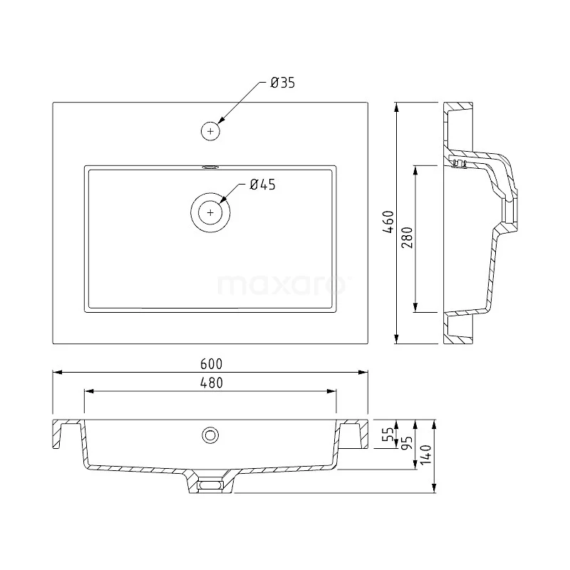 Modulo Badkamermeubel Met Wastafel | 60 Cm Mat Wit Lamel Front Mineraalmarmer 1 Lade 6 Modulo Badkamermeubel Met Wastafel | 60 Cm Mat Wit Lamel Front Mineraalmarmer 1 Lade - Afbeelding 6