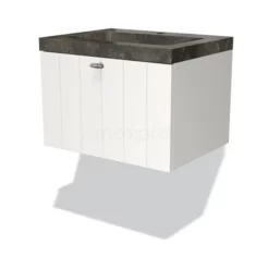 Modulo Badkamermeubel Met Wastafel | 60 Cm Mat Wit Lamel Front Natuursteen 1 Lade