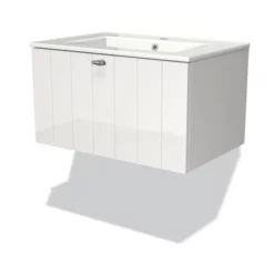 Modulo Badkamermeubel Met Wastafel | 70 Cm Hoogglans Wit Lamel Front Keramiek 1 Lade